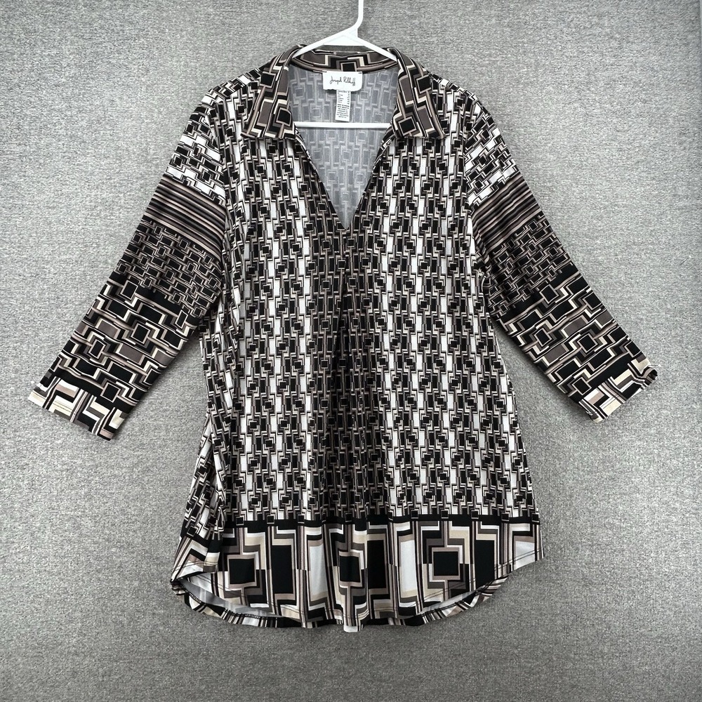 Joseph Ribkoff Tunic Top Women‎ Size 16 Geometric Brown Casual